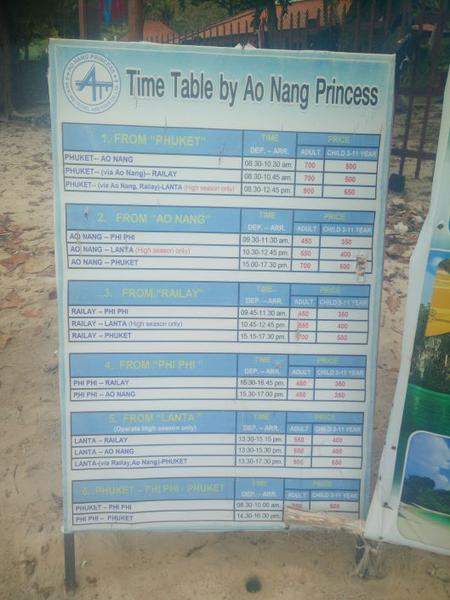 ferry timetable em Railay