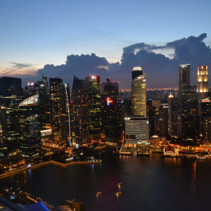 Entardecer na psicina do Marina Bay