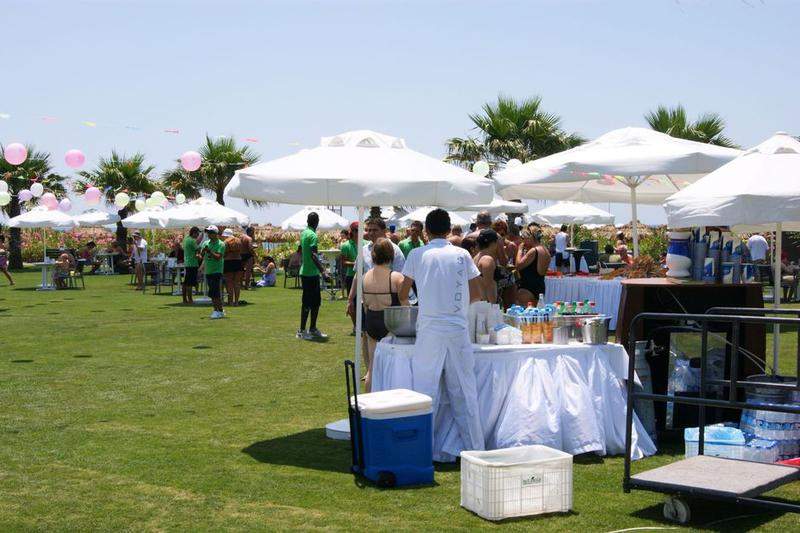 Festa no relvado que separa a piscina da praia