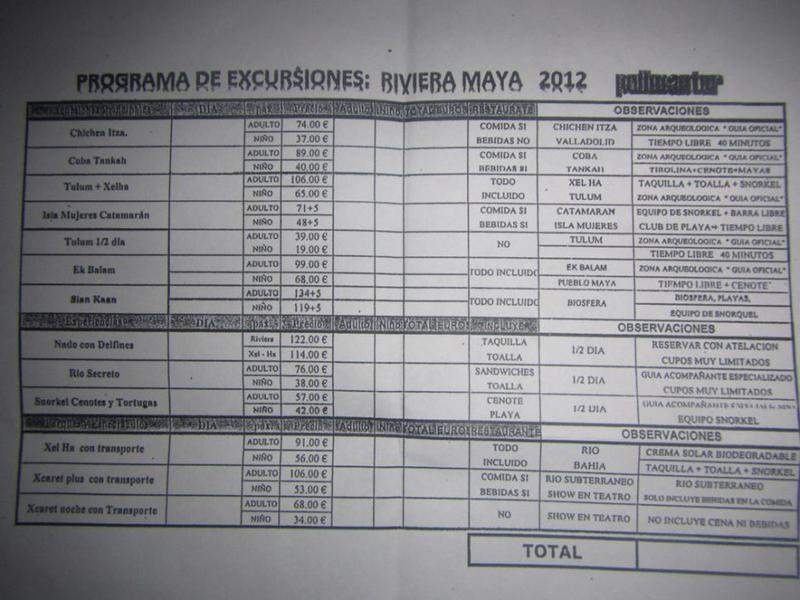Programa de excursões - Riviera Maya - Pullmantur